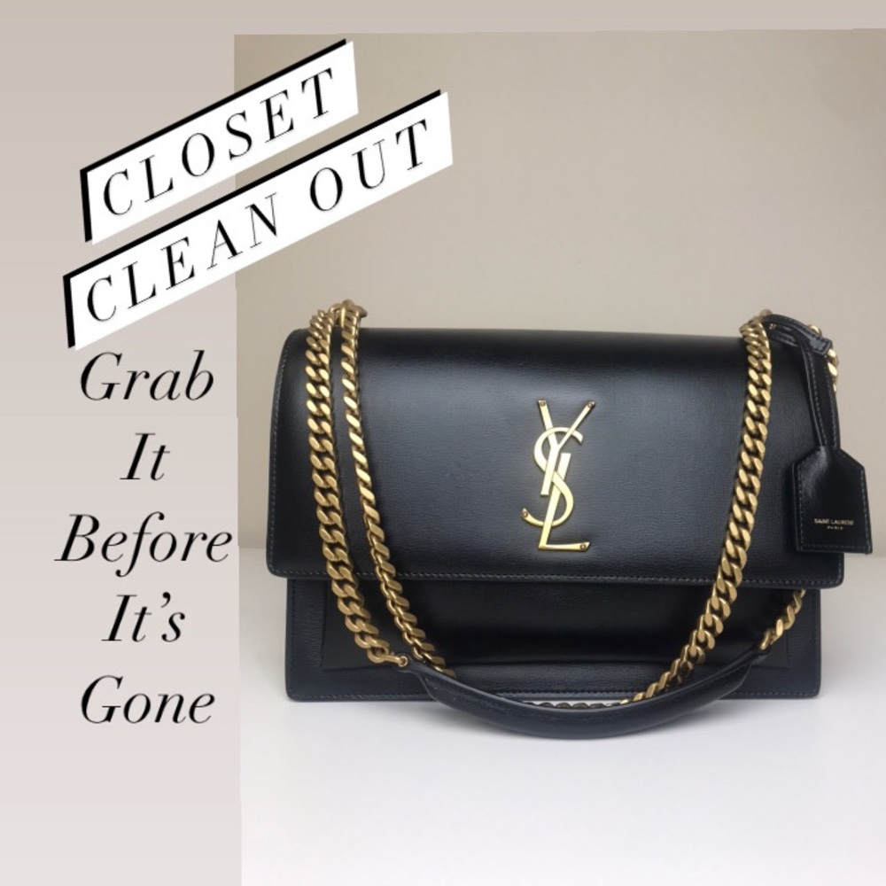 SOLD✨Saint Laurent Large Sunset Chain Bag With Smooth Leather, Black w/ Gold